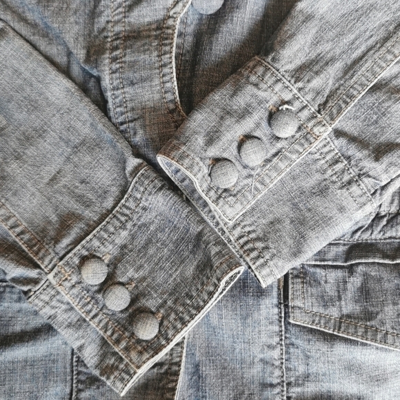 Oakley Light Denim Chambray Button-Up Coat Small - Picture 3 of 11